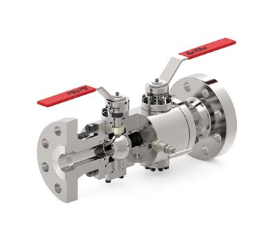 Ikki blokli va qon oqish sharli klapanli trunnion